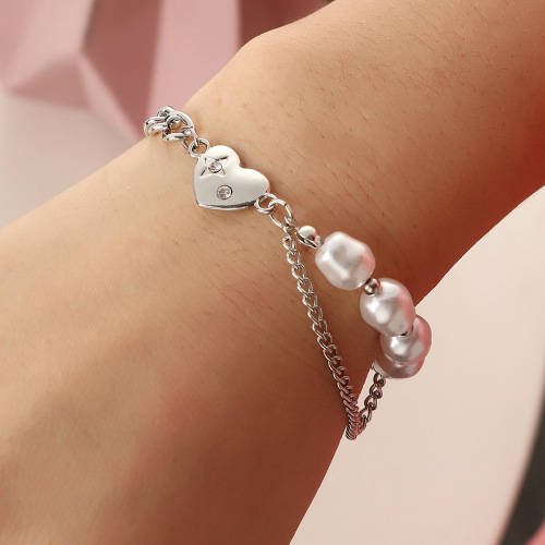 Titanium Bracelet with Chain and Pearl accents